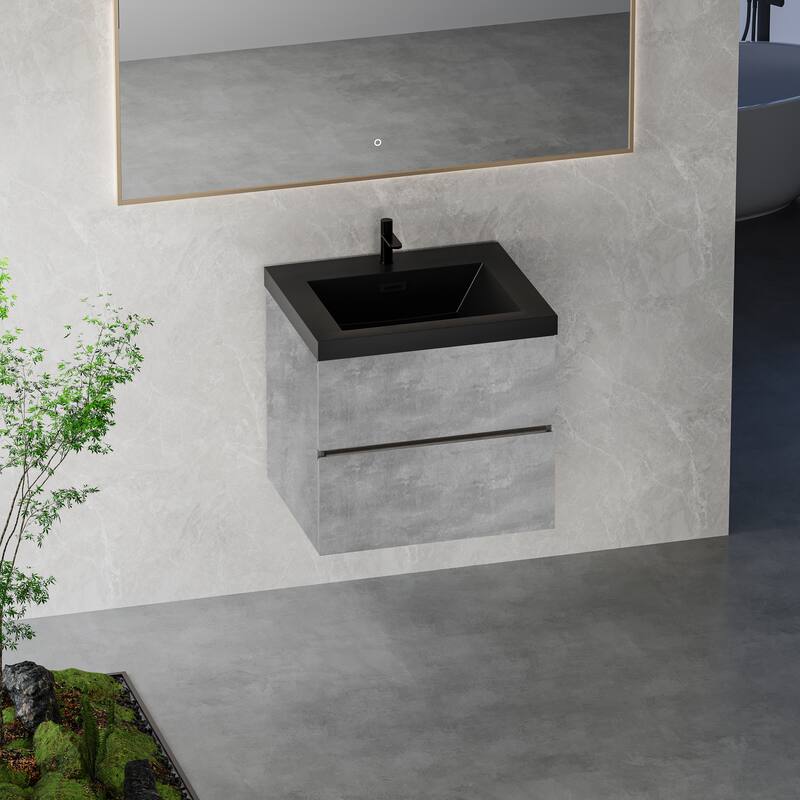 GDFStudio - Carter Floating Bathroom Vanity with Quartz Sand Countertop & Soft-Close Drawers