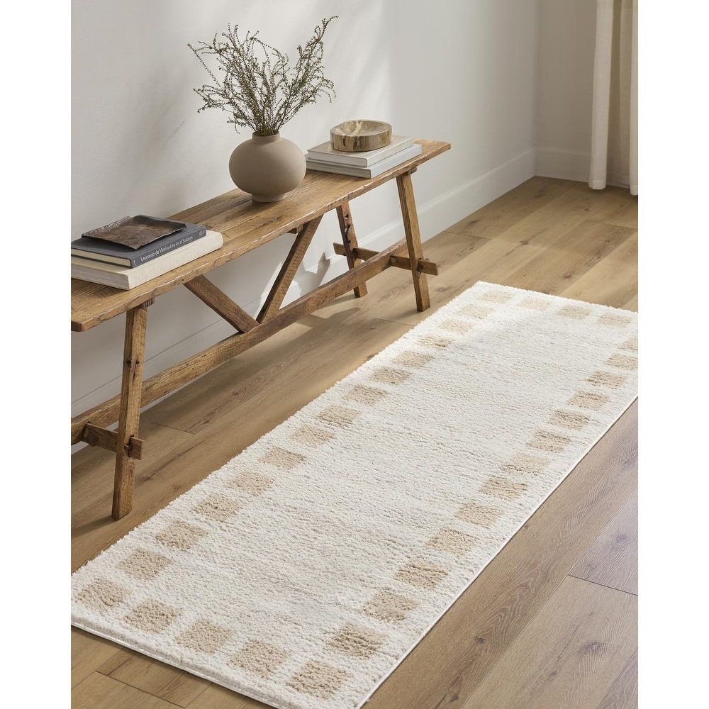 Livabliss Scandinavian Fossay Shag Checkered Washable Area Rug