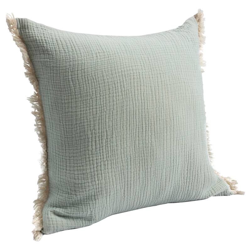 Sevita Solid Turkish Cotton Fringed Throw Pillow - Aqua Blue