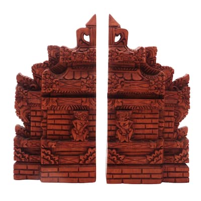 Handmade Wood bookends, 'Gapura Gaze' (indonesia) - 7.75" H x 3.9" W x 2.2" D