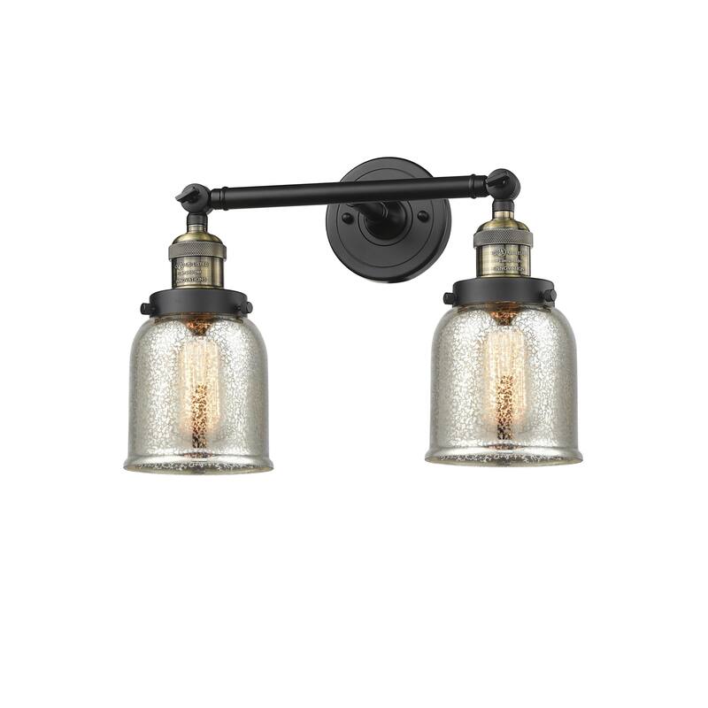 Innovations Lighting Small Bell 2 Light 15" Wide Bathroom Vanity Light - Black Antique Brass / Silver Plated Mercury