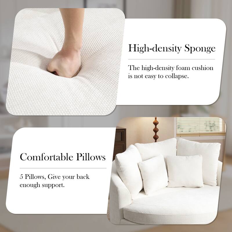 59.8''W Oversized Sofa Chair Set, Round Accent Barrel Chair With 5 Pillows and 1 Storage Ottoman