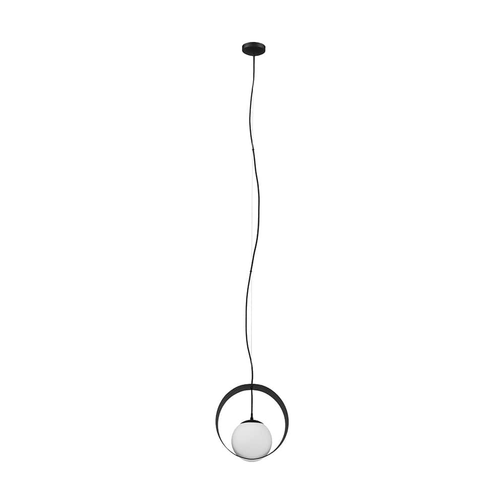Eglo Camargo 1-Light Black Pendant with White Glass