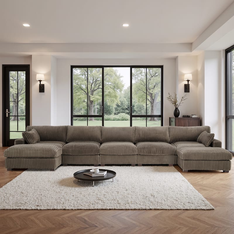 Plush Cotton Flannel Modular Sectional Sofa with 2 Ottomans