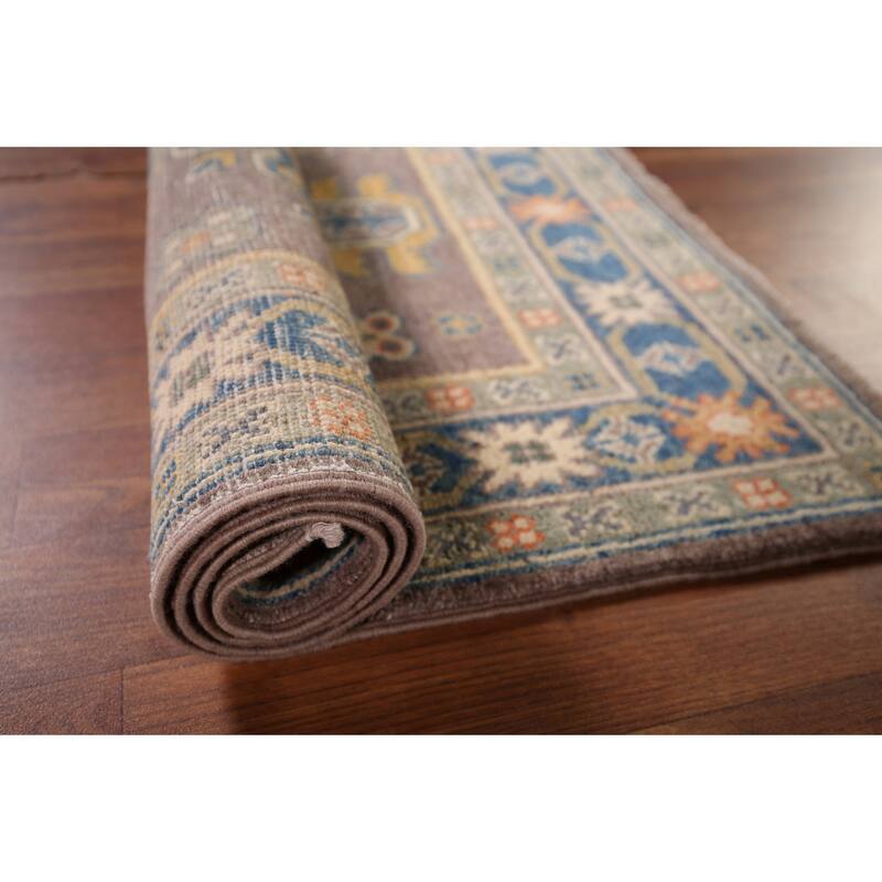 Traditional Kazak Oriental Foyer Rug Handmade Grey Wool Carpet - 2'8" x 4'2"