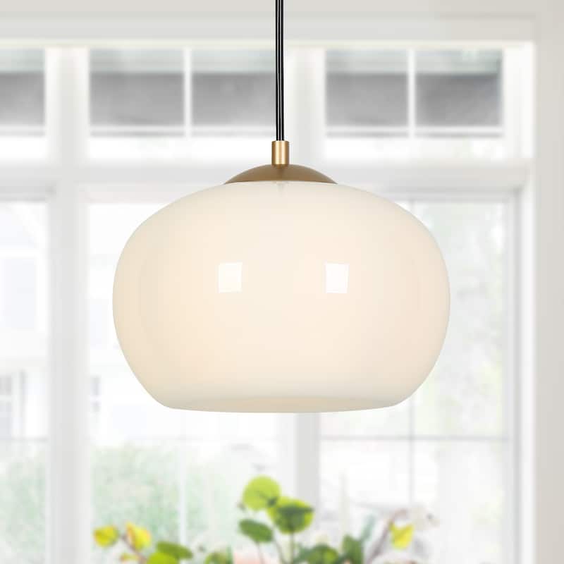 Modern Farmhouse 1-Light Opal Glass Pendant Light for Kitchen Island Dining Room Bedroom - White Gold - D9.5"xH7.5"