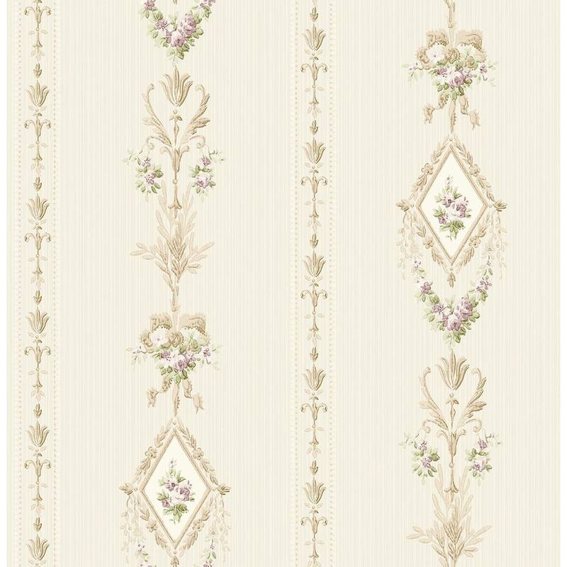 Seabrook Designs Chantilly Floral Stripe Unpasted Wallpaper