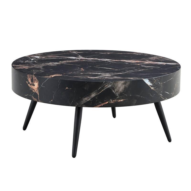 31.5 Inch Round Coffee Table with Adjustable Legs Small End Table with Marble Sticker Top Home Center Table