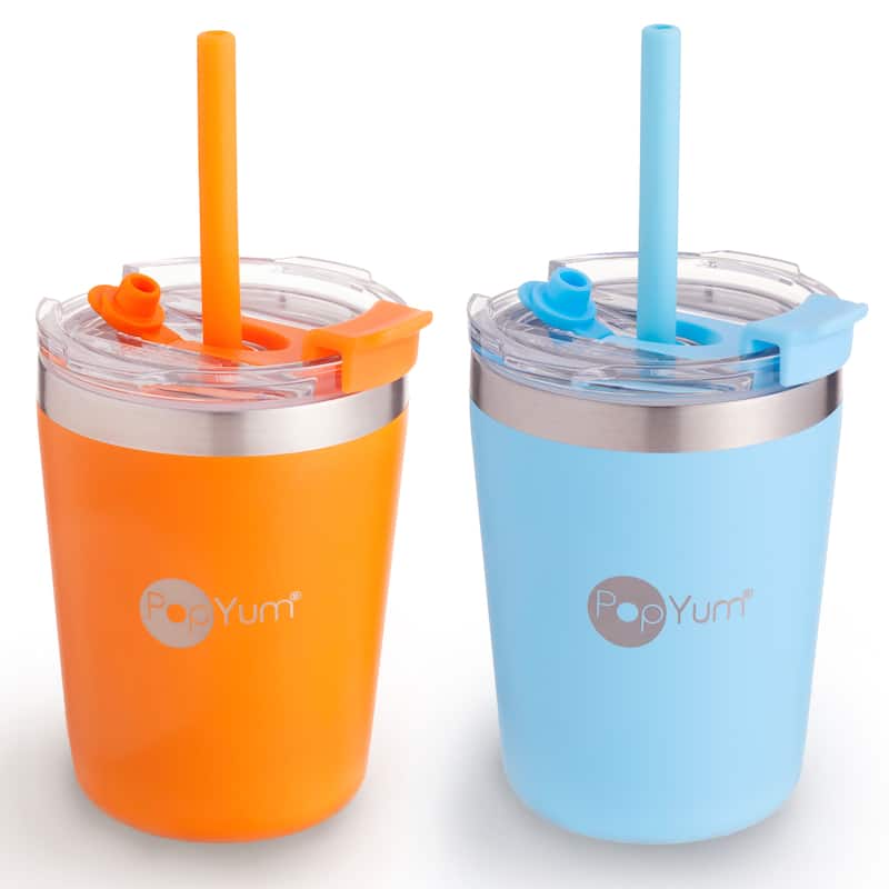 PopYum 9oz Insulated Stainless Steel Kids' Cups, 2-Packs - Orange and Blue