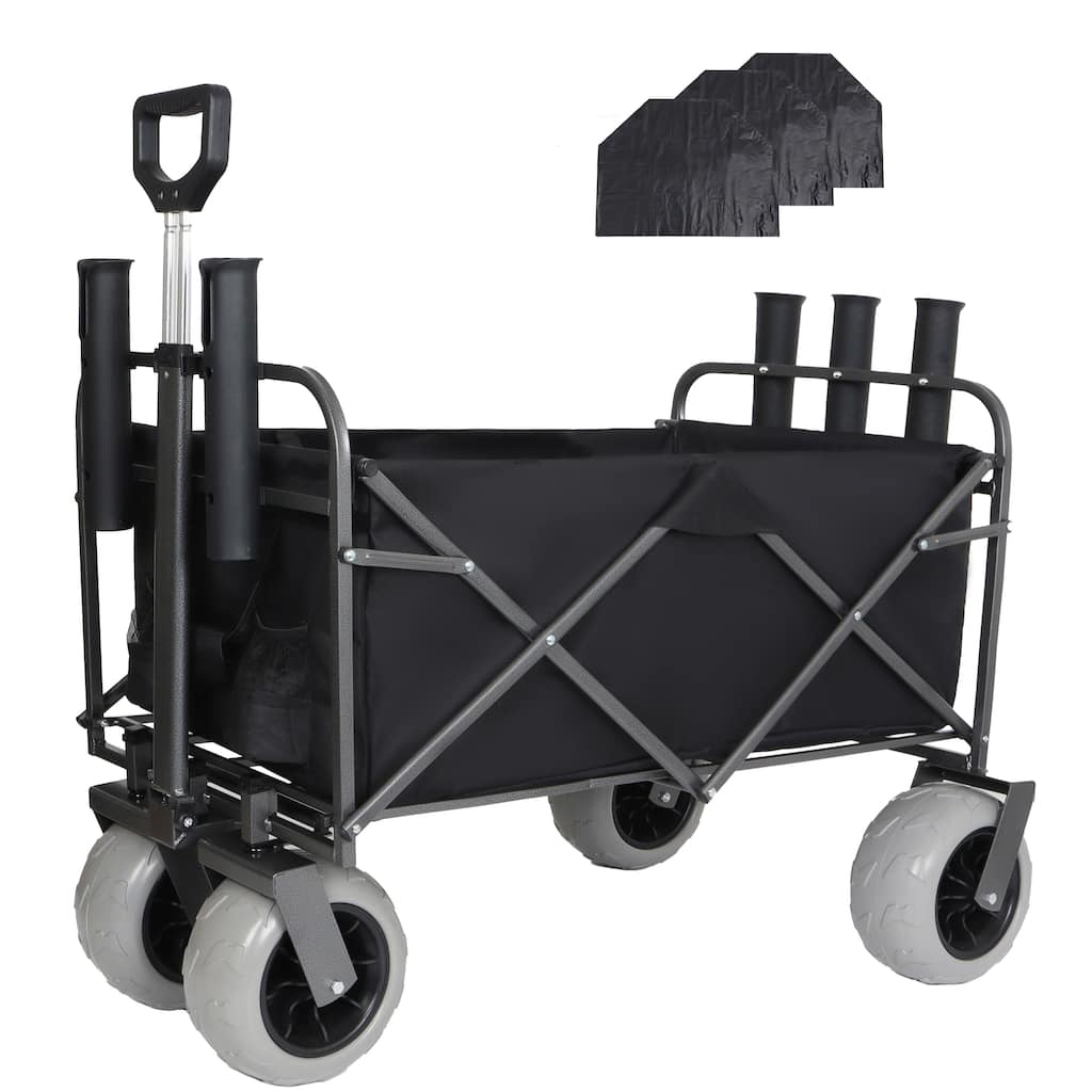 Fishing Cart with Rod Holders - 500lb Capacity Beach Wagon with 9" Pneumatic Tires & Multi-Use Bag