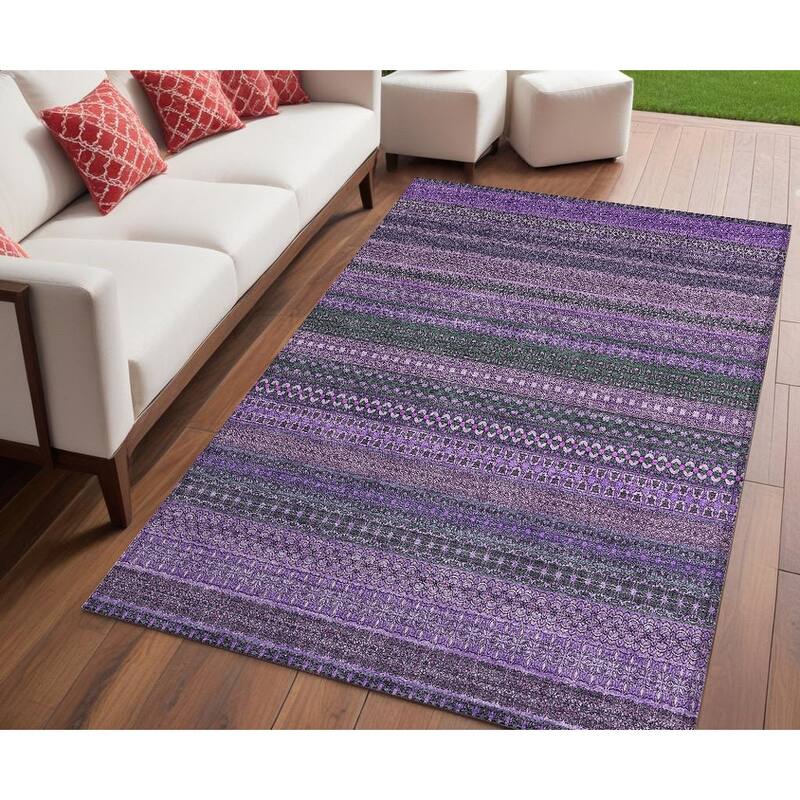 Lamo Stripe Weather Resistant Timeless Fusion Outdoor Rug - 5' X 8' - Purple