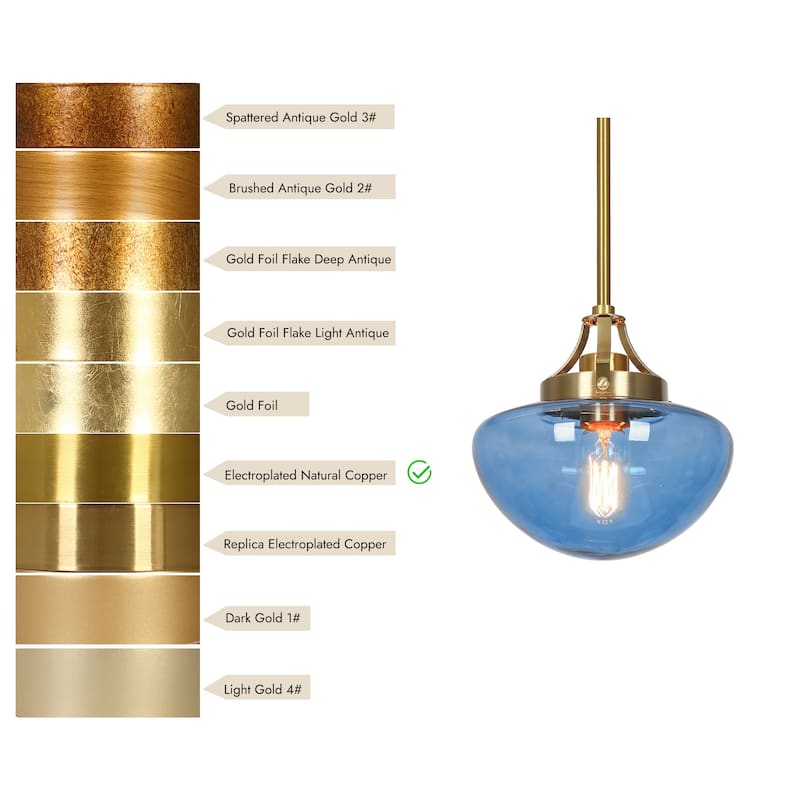 Modern Contemporary 1-Light Gold Kitchen Island Blue Schoolhouse Glass Pendant Lights for Dining Room - 8.5" Dia x 9" H