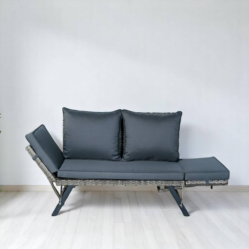 Side Foldable Bench Patio Backyard Conversation Bench, and Steel Frame,Wicker Seating sofa for Garden, Porch, or Balcony