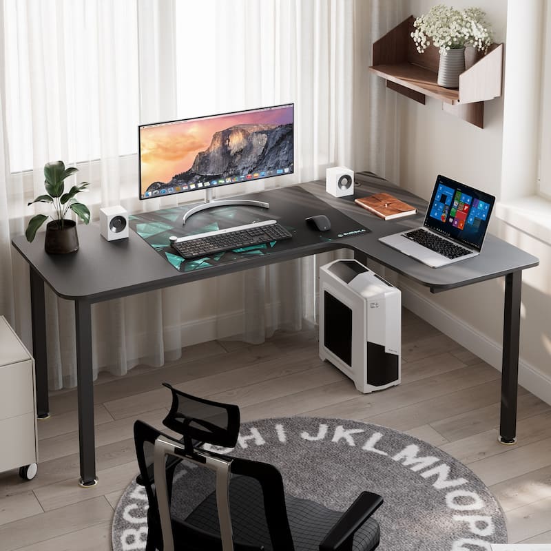 60" Large Home Office Corner Desk L-Shaped Computer Desk with Mouse Pad