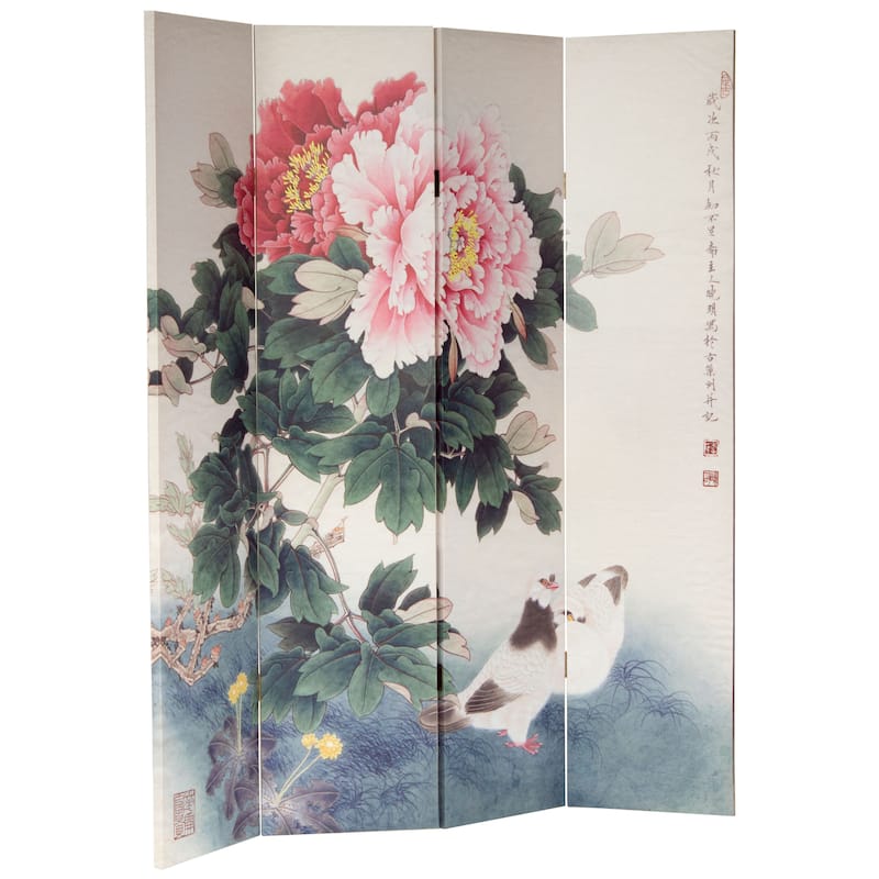 6 ft. Tall Double Sided Doves and Peonies Canvas Room Divider