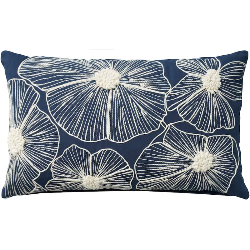 Mina Victory Life Styles Floral Navy Throw Pillow , ( 14" x 24" )