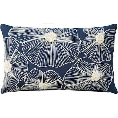 Mina Victory Life Styles Floral Navy Throw Pillow , ( 14" x 24" )
