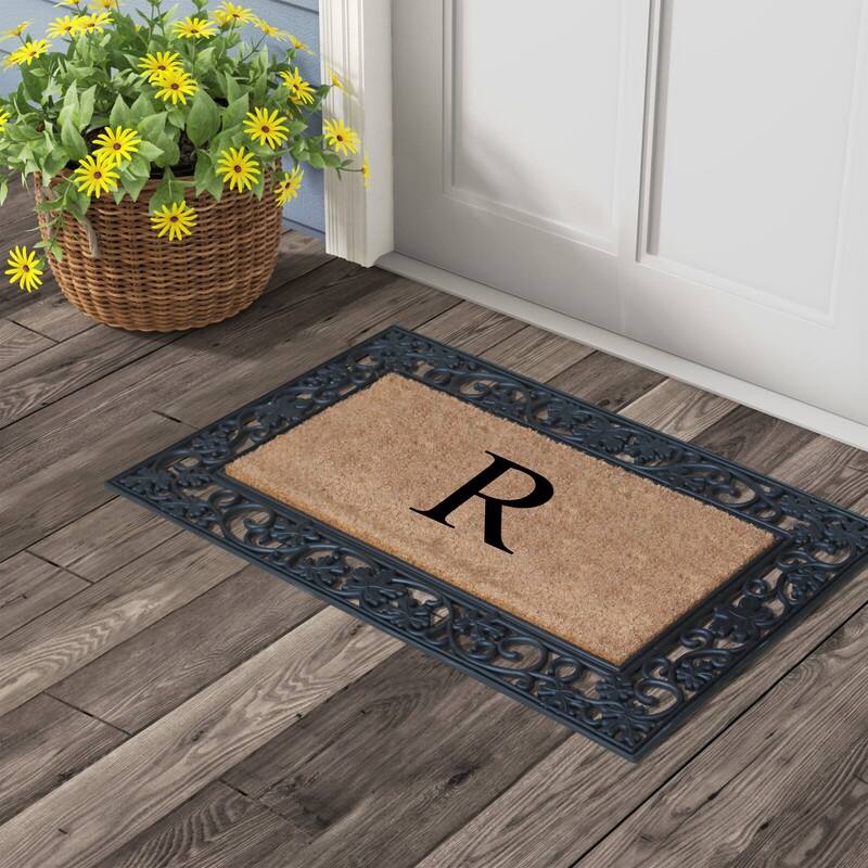 A1HC Rubber and Coir Dirt Trapper Heavy Weight Large Monogrammed Doormat 23"X38", Black