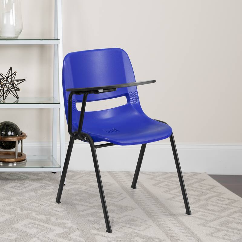 Ergonomic Shell Chair with Right Handed Flip-Up Tablet Arm - Blue