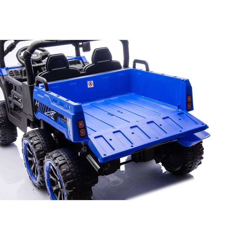 Blue 2-Seater Kids Electric Dump Truck with Parent Remote Control, Ride-On Dump Truck with LED Lights