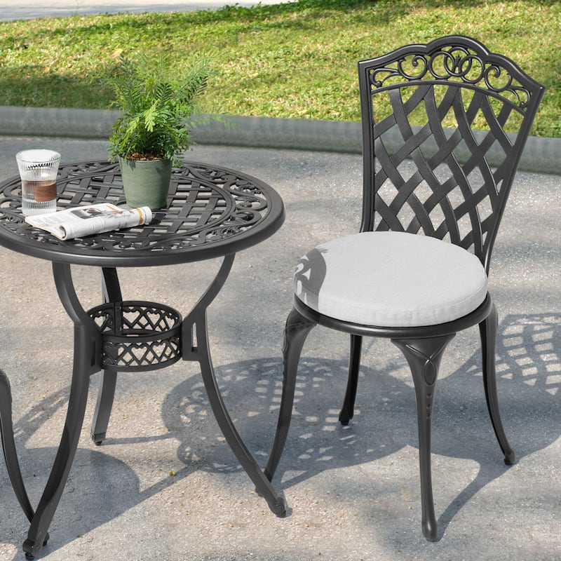 Patio 3-Piece Cast Aluminum Bistro Set with Cushions, Umbrella Hole