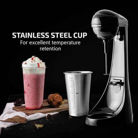 Ovente Classic Milkshake Maker Machine 2 Speed with 15.2 Oz Stainless Steel Mixing Cup, Black - 15.2 ounce