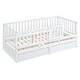 preview thumbnail 33 of 118, Roomfitters Twin Size Wood Daybed with Fence Guardrails, 2 Storage Drawers, Convertible Floor Bed, and Built-In Shelving