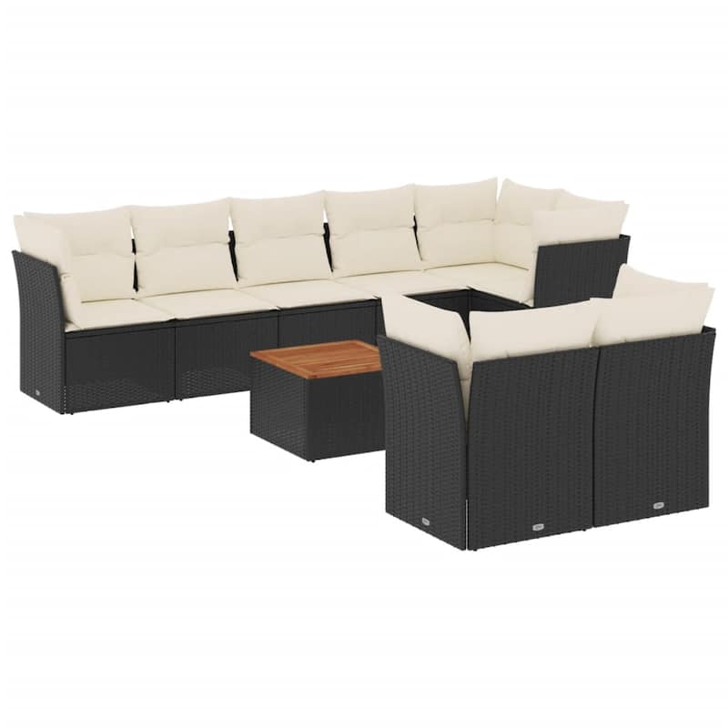 vidaXL Patio Sofa Set with Cushions Outdoor Furniture 9 Piece Poly Rattan - 21.7 x 21.7 x 14.6
