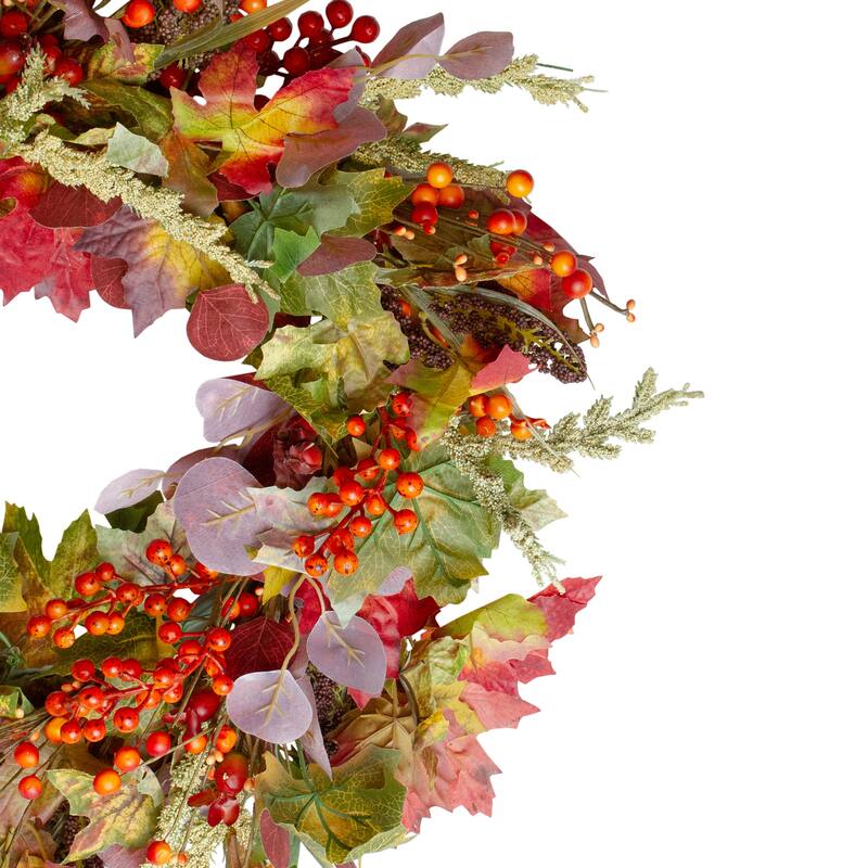 Leaves and Berries Artificial Fall Harvest Wreath - 20-Inch Unlit - 20"