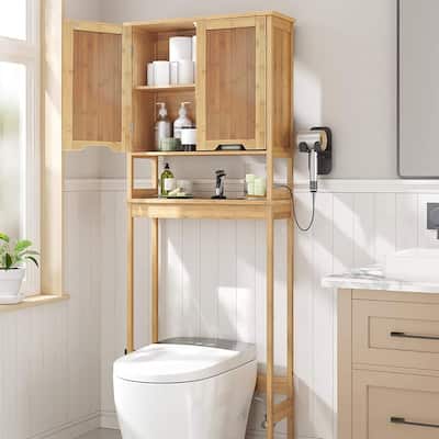 Bamboo Over The Toilet Storage Cabinet with Dual Doors and Open Shelf Mahe Collection - 23.10"L x 8.10"W x 68.4"H