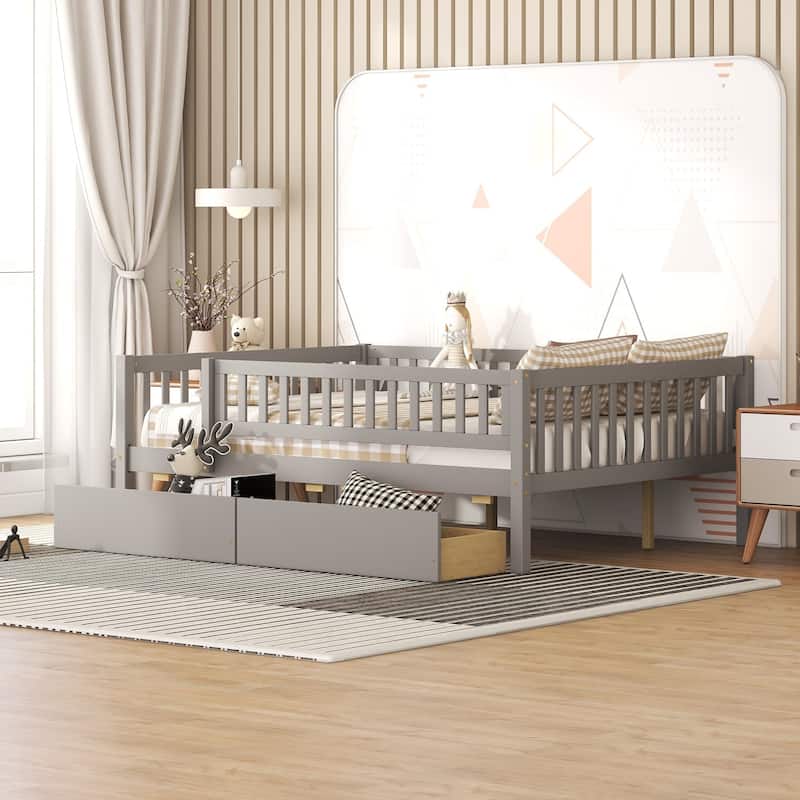 Full Size Daybed Wood Bed with Two Drawers
