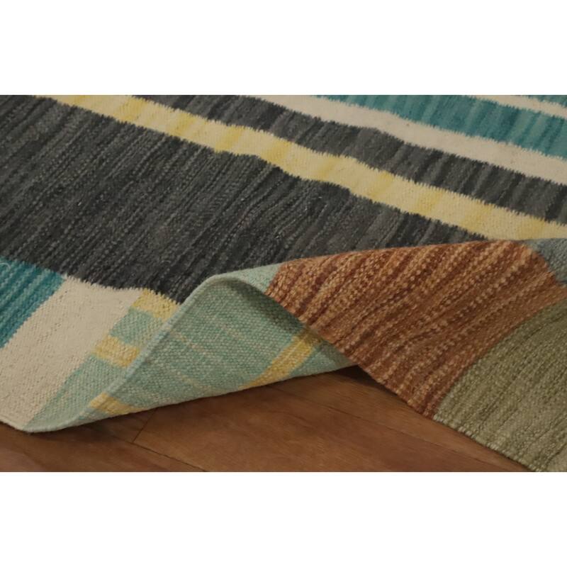 Hand Woven Oriental 100% Wool Carpet Southwestern Modern Multi-Colored Kilim Runner Rug - 6' 0'' X 2' 2''