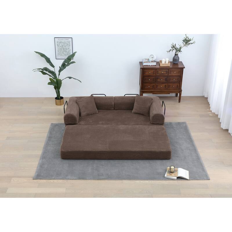 Convertible Sleeper Sofa Bed, Corduroy Folding Couch with Pillow