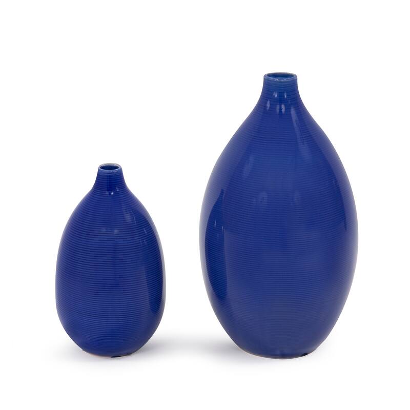 Allan Andrews Cobalt Blue Glazed Ceramic Vases Set of 2
