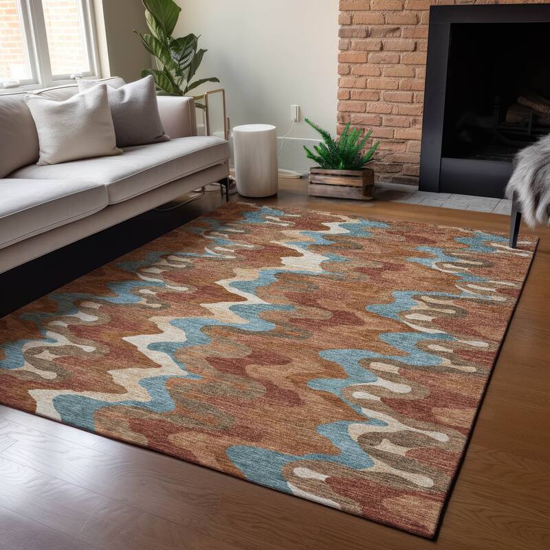 Machine Washable Indoor/ Outdoor Modern Mason Chantille Rug