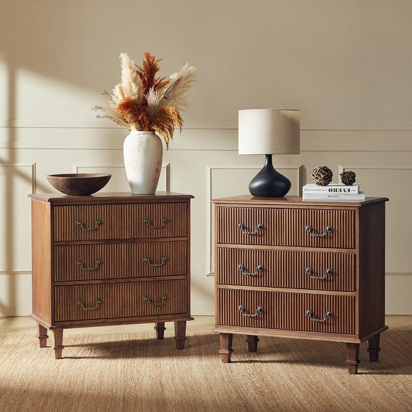 HULALA HOME Pallantium Transitional 30"Tall Fluted 4-Drawer End Table Set of 2 - Cherry