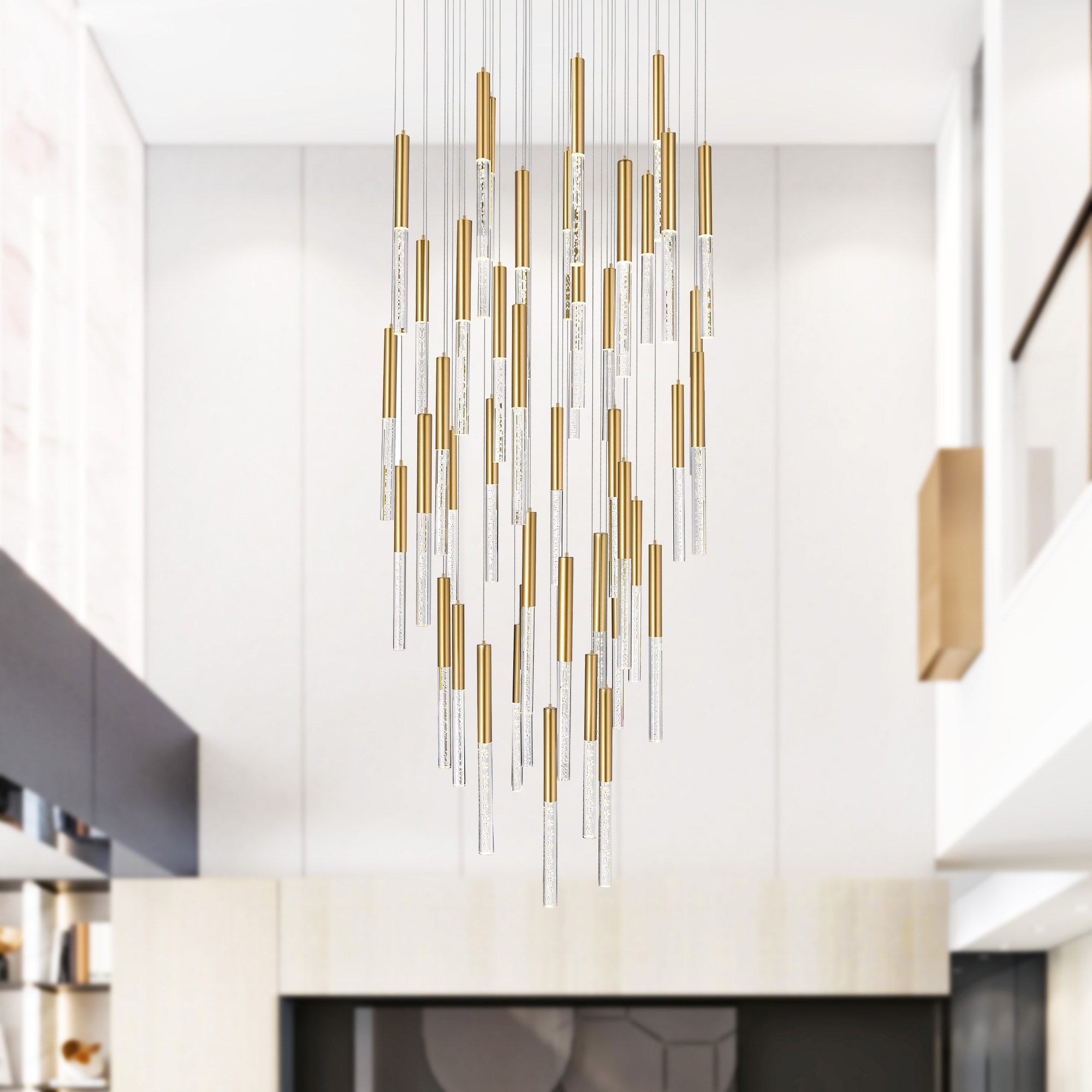 CWI Lighting Dragonswatch Integrated LED 32in 45 Pendant Satin Gold Chandelier
