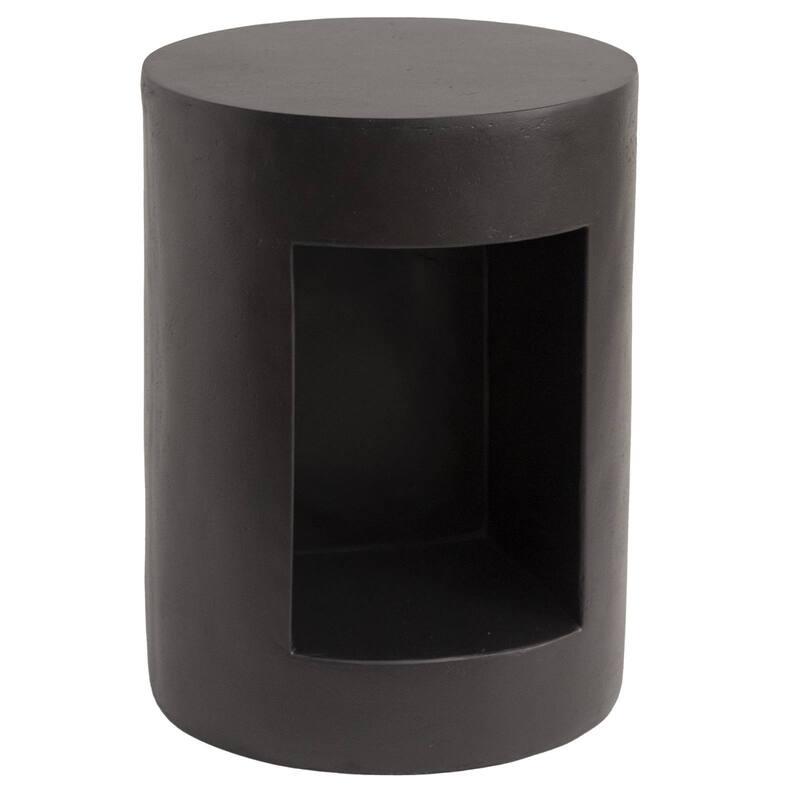Nook 14" Wide Round Side Table in Fiberstone with Open Storage Compartment - Black