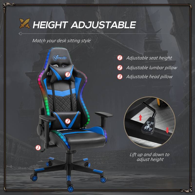 Vinsetto Gaming Chair with RGB LED Light, 3D Arm, Lumbar Support, Swivel Home Office Computer Recliner High Back Racing Gamer