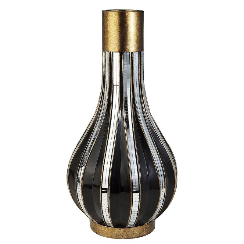 Gold and Black Striped Polyresin Bud Vase for Home Decor