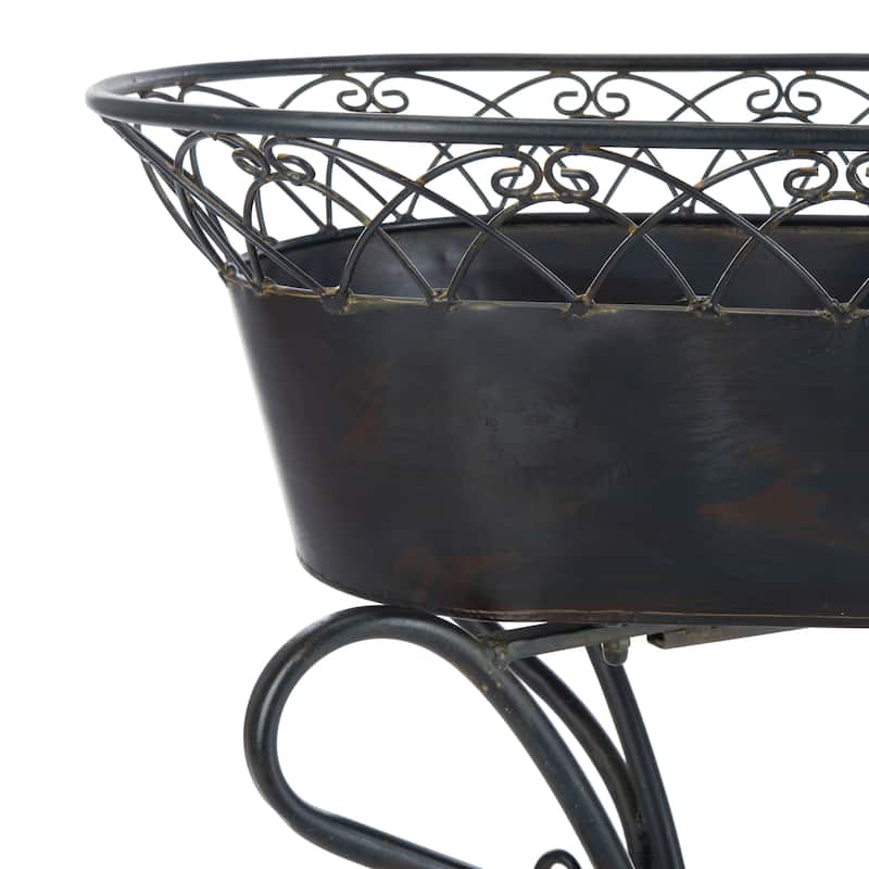 SAFAVIEH Kaya Victorian Scroll Iron Outdoor Planter Set of 2 - 28.4" W x 15.4" D x 32.7 H - 28Wx32Dx15H