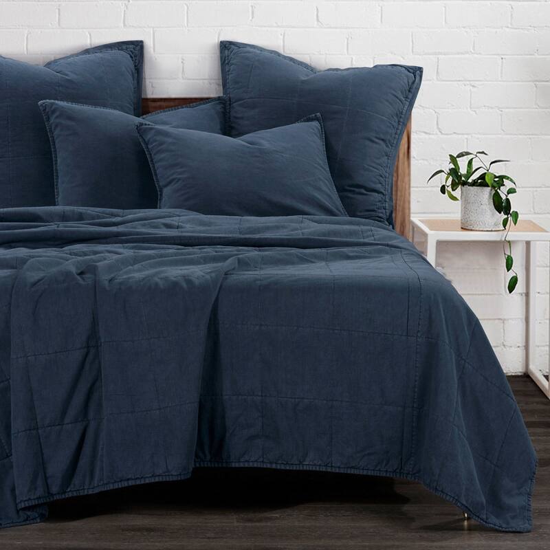 HiEnd Accents Stonewashed Cotton Canvas Quilted Vintage Chic 3 Piece Coverlet Set - Denim - Queen