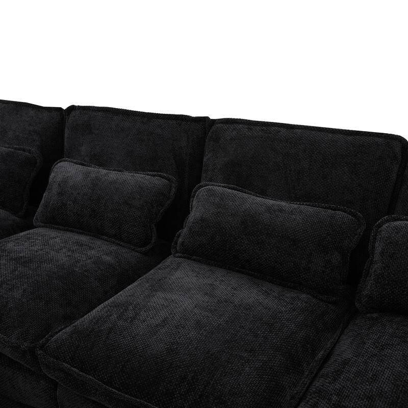 Chenille U-shape Sectional Sofa with Chaise and Storage Ottoman, Modular Couch with USB/Type-C Ports, Side Pockets, Phone Holder