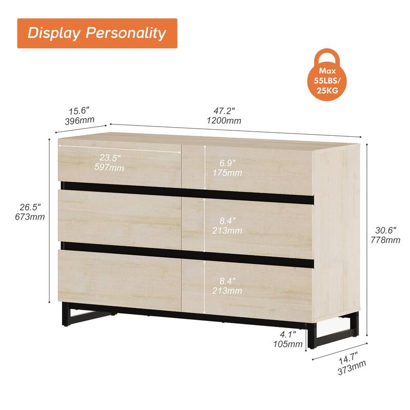 WAMPAT Dresser for Bedroom, Closet Organizers and Storage with Drawers, Chest of Drawers with Metal Base, Modern Wooden Dresser