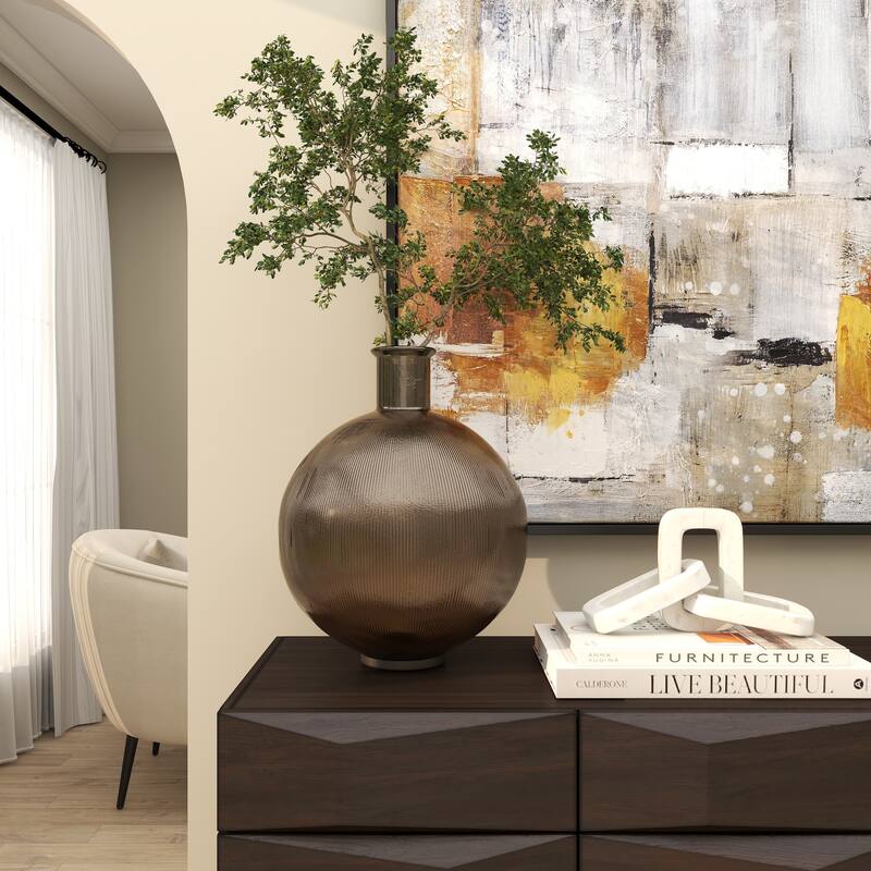 Contemporary Recycled Glass Handmade Ribbed Spanish Bottle Vase - Brown or Clear