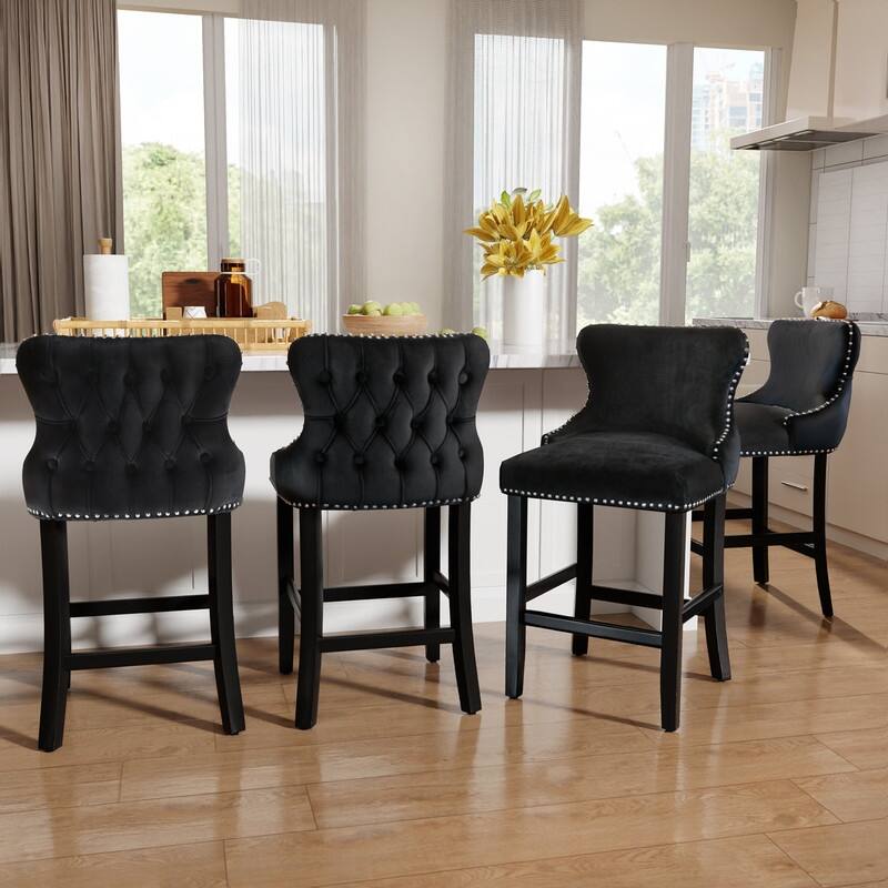 Upholstered Wing Back Bar Stools (Set of 6) - Black Velvet