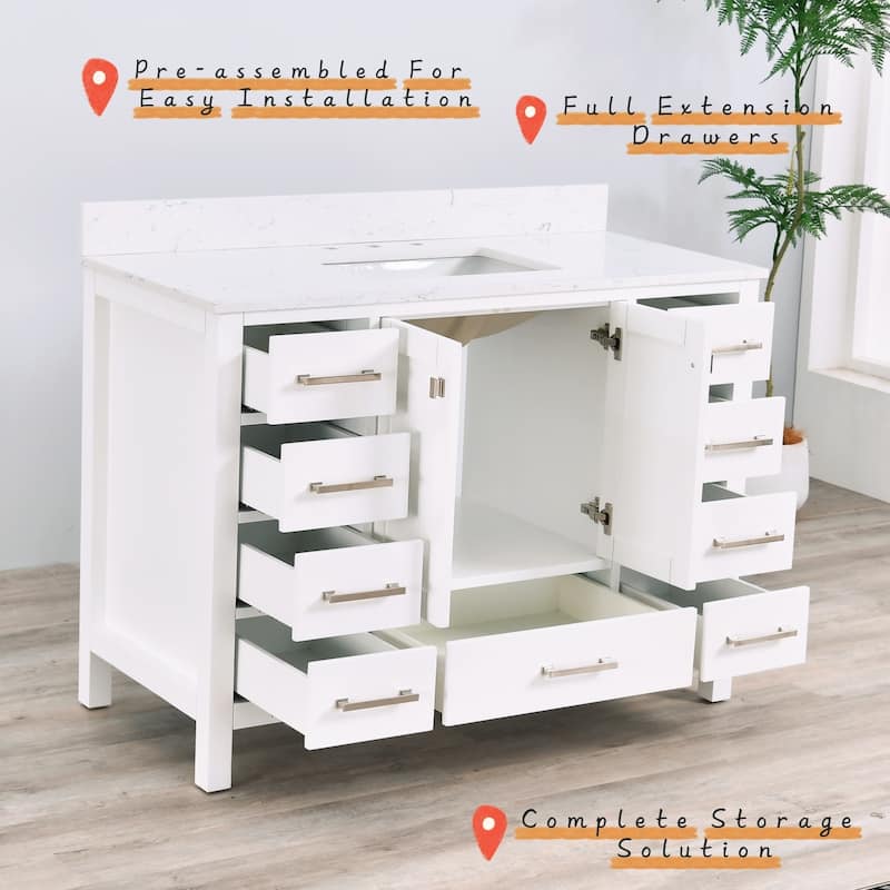 Prismatica 48 inch White Bathroom Vanity Set with Marble Top