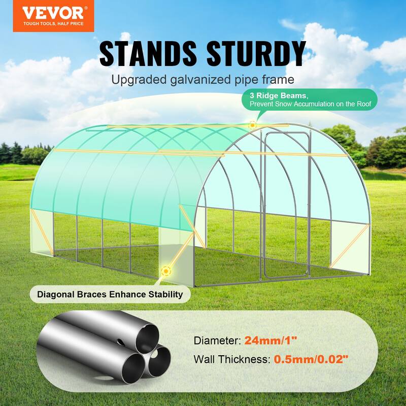 Walk-in Tunnel Greenhouse, Hoop House Greenhouse Tunnel, Plant Hot House with Galvanized Steel Frame, Green PE Cover