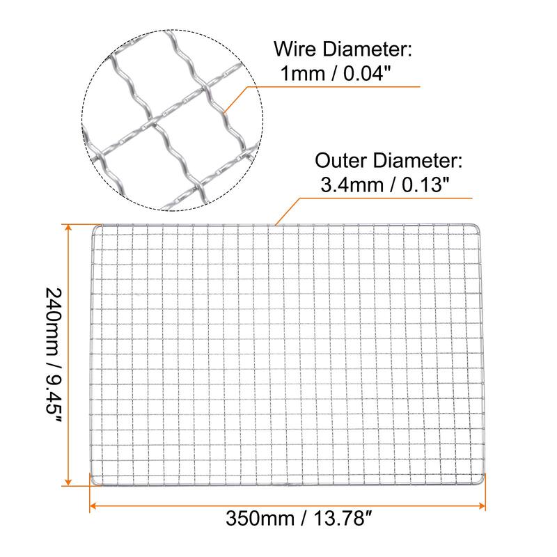 Square BBQ Grill Net 13.8"x9.4" Stainless Steel Barbecue Mesh for Baking - Silver