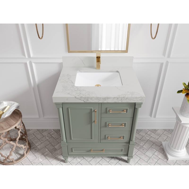 Willow Collections 30 in. W x 22 in. D Aberdeen Single Sink Bathroom Vanity with Countertop - 2" Calacatta Nuvo - Evergreen